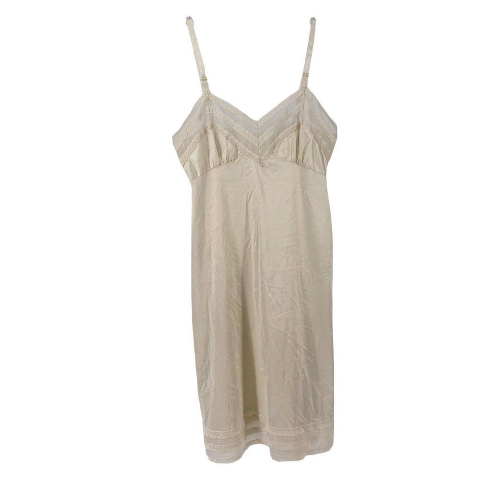 Vintage Slip Lingerie 1960s Ivory Nylon Lace Womens Size 36 Vincent Brand 60s